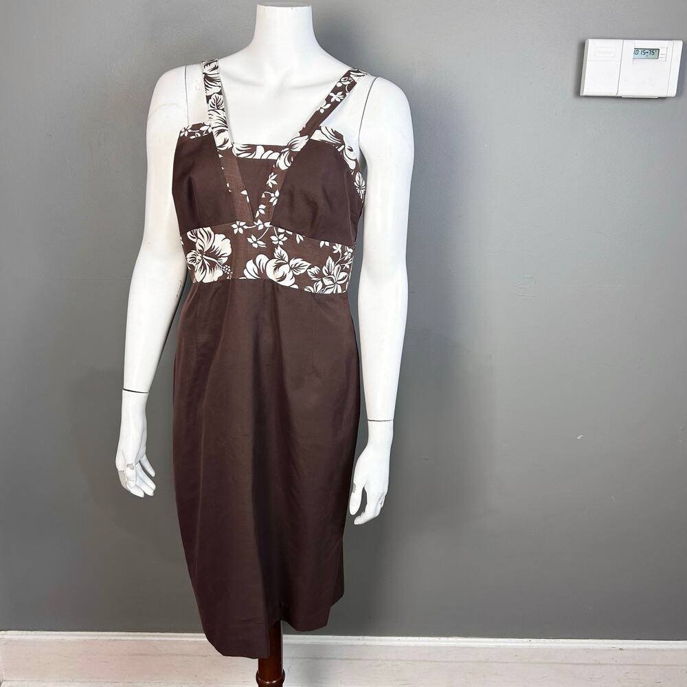 Michael Kors Dress Size 12 Brown VTG Floral Hawaiian Tank pencil Italy Pin up